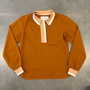 A. Putnam Long Sleeve Polo Golf Business Terra Orange Rust Stripe Trim Top Small